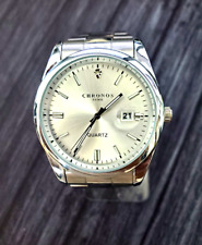 Chronos relógio masculino data dia prata Sunburst mostrador diamante suíço parafuso para baixo atrás comprar usado  Enviando para Brazil