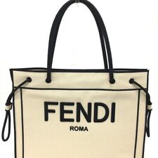 FENDI 8BH379 Logo Rome Shopper Large Tote Bag Canvas Beige x Black til salgs  Frakt til Norway