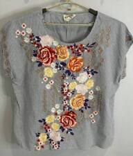 Usado, Camisa túnica bordada floral a rayas Savannah Jane para mujer BOHO 1X segunda mano  Embacar hacia Argentina