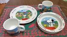 Peanuts Snoopy Johnson Brothers Bowl, Plate, 2 Cups  Made In England Vintage for sale  Shipping to South Africa