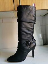 Used, BRONX DESIGNER UK 6 EU 39 WOMENS BLACK REAL LEATHER MID-CALF/KNEE HEELS BOOTS for sale  Shipping to South Africa