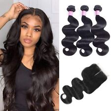 10A Brazilian Human Hair Body Wave Bundles with Lace Closure 3 Bundles 10" 150G  for sale  Shipping to South Africa