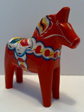 Dala Horse Red Handpainted Swedish Folk Art Vintage Wooden 4-3/4" Figurine for sale  Shipping to South Africa