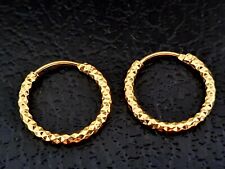 Solid 22ct Yellow Gold Plated Indian Style Hoop Earrings Bali 15mm×1.5mm for sale  WOLVERHAMPTON