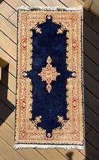 1960's Vintage Oriental Kermann Kirman Wool Rug 5’ 3” x 2’ 5” Blue Medallion for sale  Shipping to South Africa