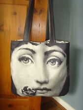 a 16in  TOTE BOOK BAG ECO SURREALIST ART FACE PRINT BLACK GREY VELVET  LINED, used for sale  Shipping to South Africa