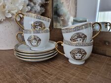 The Milano Collection - Versace - Medusa Teacup Saucer Set White Gold Greek Key for sale  Shipping to South Africa