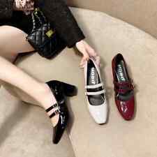 Women Double Buckle Mary Janes Shoes Patent Leather High Heels Thick Heel Pumps for sale  Shipping to South Africa