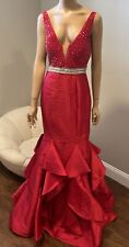 Elegant Beaded Jovani Long Evening Party Prom Dress Size 6 Red Mermaid, used for sale  Shipping to South Africa
