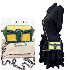 Brukt, NEW Gucci Dionysus Leather GG Super Mini Crossbody Bag in Yellow/Emerald Green til salgs  Frakt til Norway