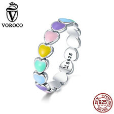 Voroco 925 Sterling Silver Wedding Ring Rainbow Colorful Heart Women Jewelry for sale  Shipping to South Africa