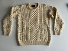 Carraig Donn 100% Merino Wool Sweater Men Small Cable Knit Fisherman Cream White for sale  Shipping to South Africa