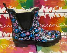 WildSole Puddles Black Multi  Ladies Fashion Fleecy Lined Gumboot Australia for sale  Shipping to South Africa