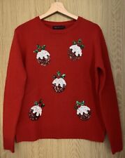 Used, M&S Ladies Uk M 12-14 Red Mix Christmas Pudding Sequins Theme Long Sleeve Jumper for sale  Shipping to South Africa