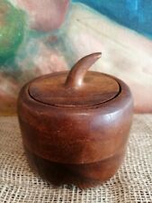 Vintage Solid Teak Wood Apple Shaped Jar Container Lidded Pot for sale  Shipping to South Africa