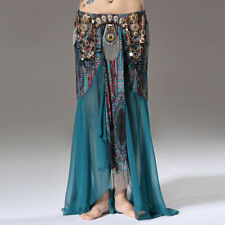 Gold Coins Belt Chain Swags Skirts Tribal Belly Dance Skirt with Medal Teal Blue for sale  Shipping to South Africa