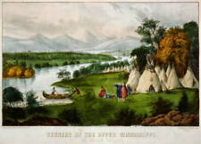 Scenery of the upper Mississippi: an Indian village,River,canoe,1856-1907,tepees for sale  USA