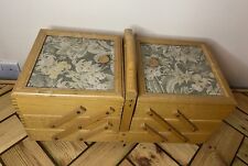 Vintage Wooden 3 Tier Cantilever Sewing Box Basket- Floral Tapestry Design Top for sale  Shipping to South Africa