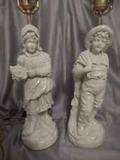 Vintage Pair Young Children Chalkware Boy and Girl Table Vanity Lamps for sale  Shipping to South Africa