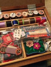 Handmade Wooden Sewing Box With Contents, Inc 40 Cotton Reels. Collectable for sale  Shipping to South Africa