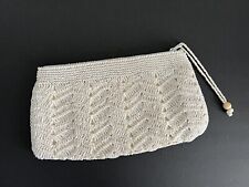 Vintage Off White Crochet Clutch Bag Purse Handmade Bohemian Beach Wedding for sale  Shipping to South Africa