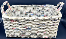Cesta de papel jornal tecido reciclado feito à mão com alças ecológica boho 12X9" comprar usado  Enviando para Brazil