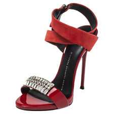 Giuseppe Zanotti Red Suede And Patent Leather Embellished Sandals Size 36 for sale  Shipping to South Africa