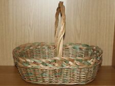 Oval Natural & Green Wicker Basket Woven Rattan Easter Harvest Bread Berries for sale  Shipping to South Africa