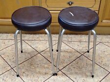 Pair Of Vintage Kitchen / Bar Stools In Brown  Vinyl Seats & Chrome Legs, used for sale  Shipping to South Africa