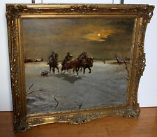Używany, Hannes (Johannes) Berg - Duży obraz Konny zespół w śniegu nocą na sprzedaż  PL