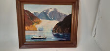 Usado, Óleo vintage a bordo, cena da balsa do Alasca e uma geleira de montanha, década de 1960 comprar usado  Enviando para Brazil
