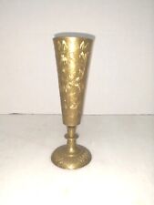 Vintage Solid Brass Vase Etched Floral Design- Made In India for sale  Shipping to South Africa