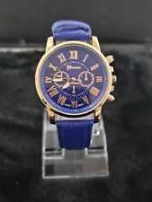 Bonito Nuevo Reloj de Cuarzo Azul Geneva Platino para Hombre Banda de Cuero Funciona, usado segunda mano  Embacar hacia Mexico