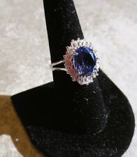 Princess Diana Ring CZ Thailand ADI 925 Silver Size 8 Faux Sapphire Beautiful for sale  Shipping to South Africa