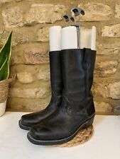 Mens Black Leather Cowboy Boots Block Heels Mid-Top Uk Size 10 EU 45 Slip On for sale  Shipping to South Africa