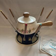 Vintage 6 piece Enamel Fondue Set 70s Floral Patterned  Cottagecore Retro for sale  Shipping to South Africa