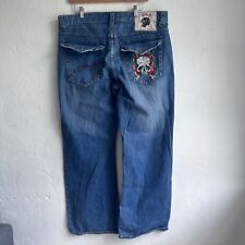 Y2K Ed Hardy Vintage Tattoo Wear Jeans Mens Size 40x33 Flaming Skull Both Back B for sale  Shipping to South Africa