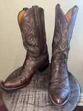 Vtg Lucchese 1883 Brown Cowboy Boots Ostrich Leg Goat Leather Shaft, 12D, N1020R, used for sale  Shipping to South Africa