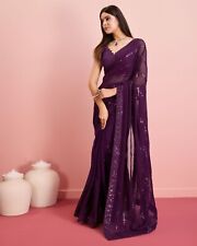 Indio Pakistaní Ropa Étnico Fiesta Boda Sari Bollywood Sari de Diseño Violeta segunda mano  Embacar hacia Argentina
