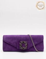 Suede Leather Clutch Evening Bag Rhinestones Detail Chain Strap Magnetic Flap for sale  Shipping to South Africa