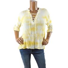 Camisa casual UMGEE Top L amarela tingida com cadarço aba frontal rolo mangas 3/4 comprar usado  Enviando para Brazil