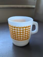 ANCHOR HOCKING FIRE KING Gingham PLAID Stacking COFFEE MUG Cup YELLOW for sale  Shipping to South Africa