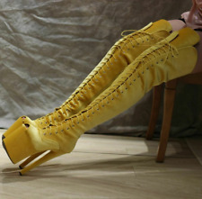 Botas femininas plataforma sexy coxa alta com cadarço salto agulha biqueira aberta boate comprar usado  Enviando para Brazil