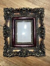 Ornate Bronze Gold Cherry Wood Frame 9x10.5” Hollywood Regency Style 3x5 Window for sale  Shipping to South Africa