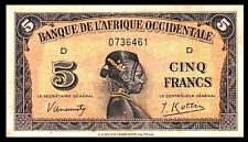 Billete de banco francés africa occidental/banco de africa occidental de 5 francos 1942 segunda mano  Embacar hacia Mexico