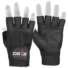 DEFY Real Leather Spandex Padded Gym Gloves Fitness Weightlifting Training Black, used for sale  Shipping to South Africa