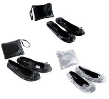 Usado, Sapatos de lantejoulas de cetim roll up dobráveis sapatos de balé femininos pós-festa com bolsa comprar usado  Enviando para Brazil