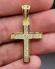 Pingente de cruz de diamante simulado corte redondo 1,20 ct folheado a ouro amarelo 14k, usado comprar usado  Enviando para Brazil