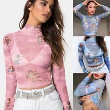 1PC Mujer Manga Larga Transparente Malla Top Corto Ajustado Fino Blusa, usado comprar usado  Enviando para Brazil