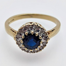 9ct Yellow Gold Ring Sapphire & Diamonds Ring Size O - Blue Sapphire Natural Gem for sale  Shipping to South Africa